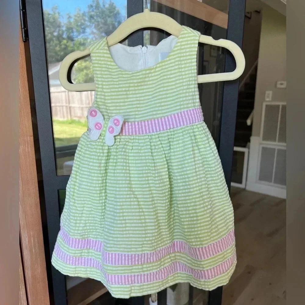 Florence Eiseman seersucker dress baby girl butterfly appliqué embroidered bow